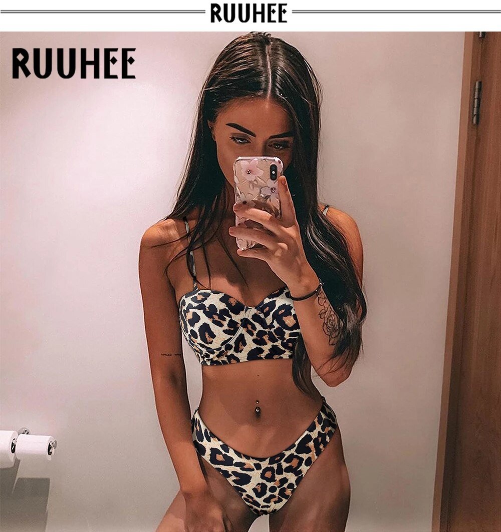 RUUHEE Bikini Swimwear Women Swimsuit 2021 Leopard Brazilian Bikini Set Push Up Bathing Suit Female Summer Beach Wear Biquini