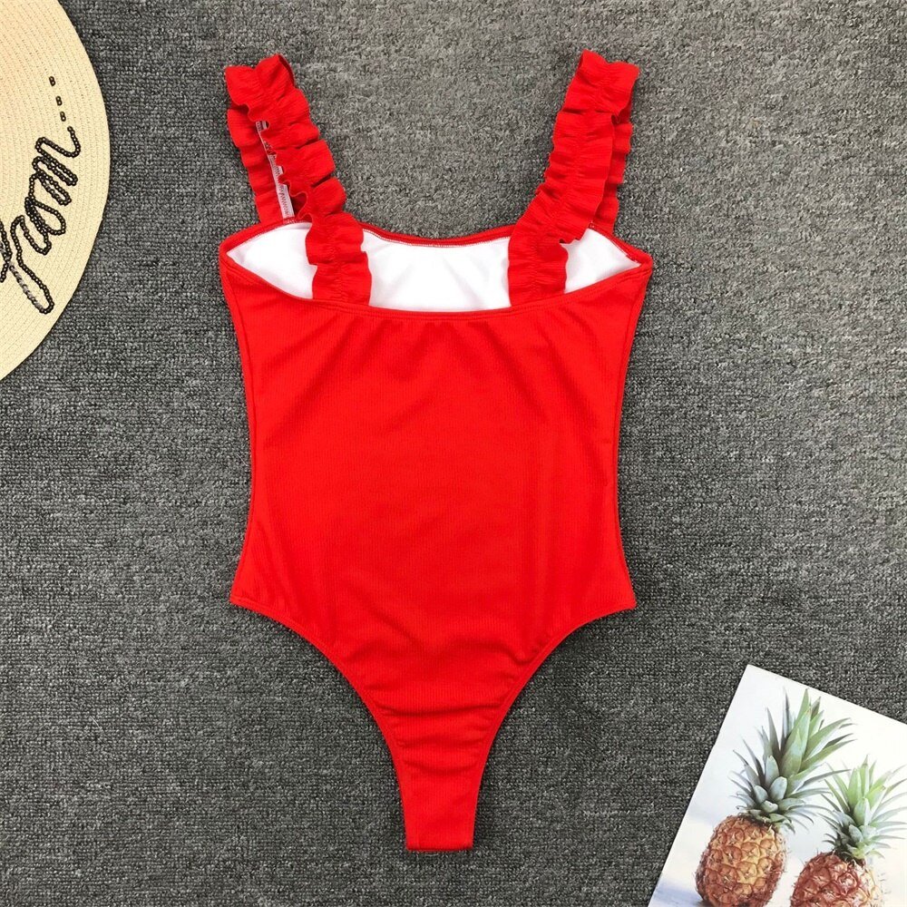EVISPORTS 2021 New Sexy Female Swimsuit Vintage One Piece Ruffled Push Up Solid Red Swimwear Women Monokini Padded Bathing Suits EVISPORTS 2021 New Sexy Female Swimsuit Vintage One Piece Ruffled Push Up Solid Red Swimwear Women Monokini Padded Bathing Suits