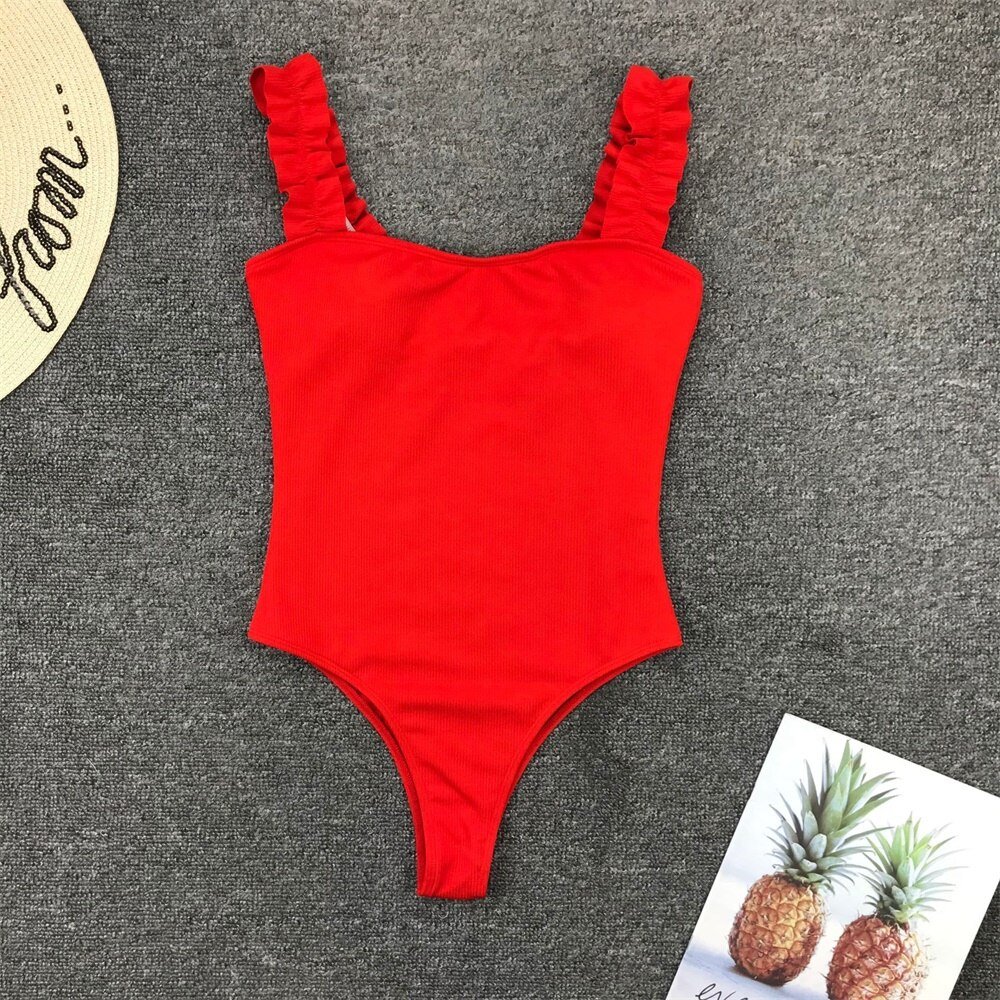 EVISPORTS 2021 New Sexy Female Swimsuit Vintage One Piece Ruffled Push Up Solid Red Swimwear Women Monokini Padded Bathing Suits EVISPORTS 2021 New Sexy Female Swimsuit Vintage One Piece Ruffled Push Up Solid Red Swimwear Women Monokini Padded Bathing Suits