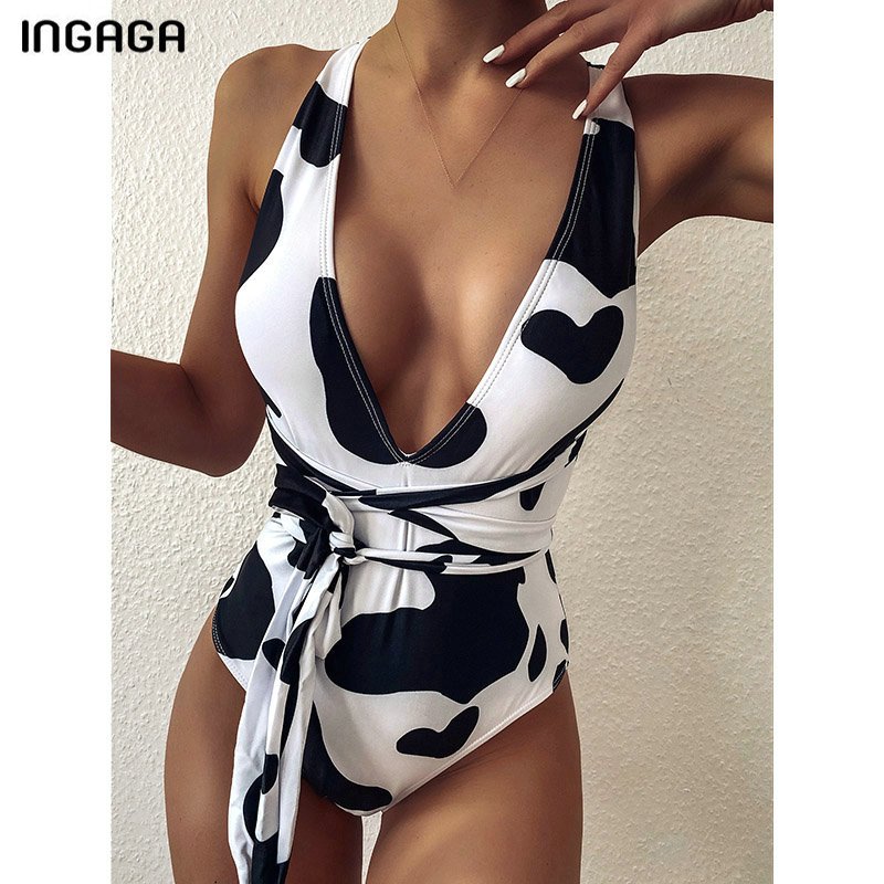 INGAGA 2021 Sexy Plunging Swimsuit One Piece High Cut Swimwear Women Cross Bandage Beachwear Summer Backless Bathing Suit Women INGAGA 2021 Sexy Plunging Swimsuit One Piece High Cut Swimwear Women Cross Bandage Beachwear Summer Backless Bathing Suit Women