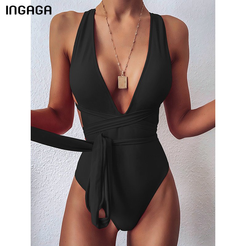INGAGA 2021 Sexy Plunging Swimsuit One Piece High Cut Swimwear Women Cross Bandage Beachwear Summer Backless Bathing Suit Women INGAGA 2021 Sexy Plunging Swimsuit One Piece High Cut Swimwear Women Cross Bandage Beachwear Summer Backless Bathing Suit Women