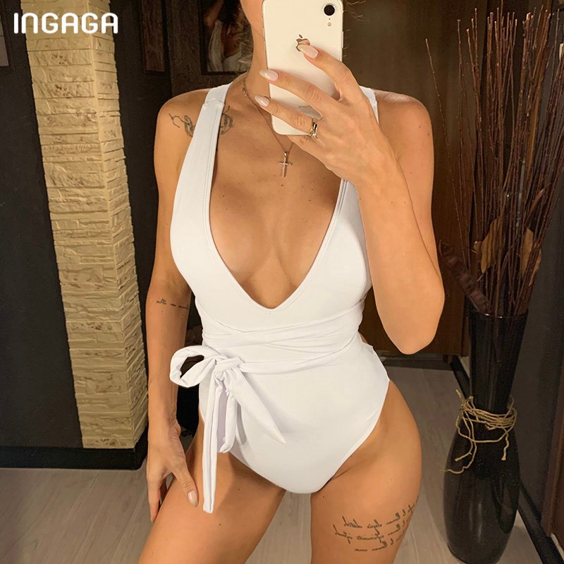 INGAGA 2021 Sexy Plunging Swimsuit One Piece High Cut Swimwear Women Cross Bandage Beachwear Summer Backless Bathing Suit Women INGAGA 2021 Sexy Plunging Swimsuit One Piece High Cut Swimwear Women Cross Bandage Beachwear Summer Backless Bathing Suit Women