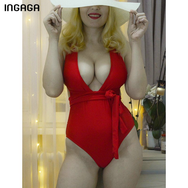 INGAGA 2021 Sexy Plunging Swimsuit One Piece High Cut Swimwear Women Cross Bandage Beachwear Summer Backless Bathing Suit Women INGAGA 2021 Sexy Plunging Swimsuit One Piece High Cut Swimwear Women Cross Bandage Beachwear Summer Backless Bathing Suit Women