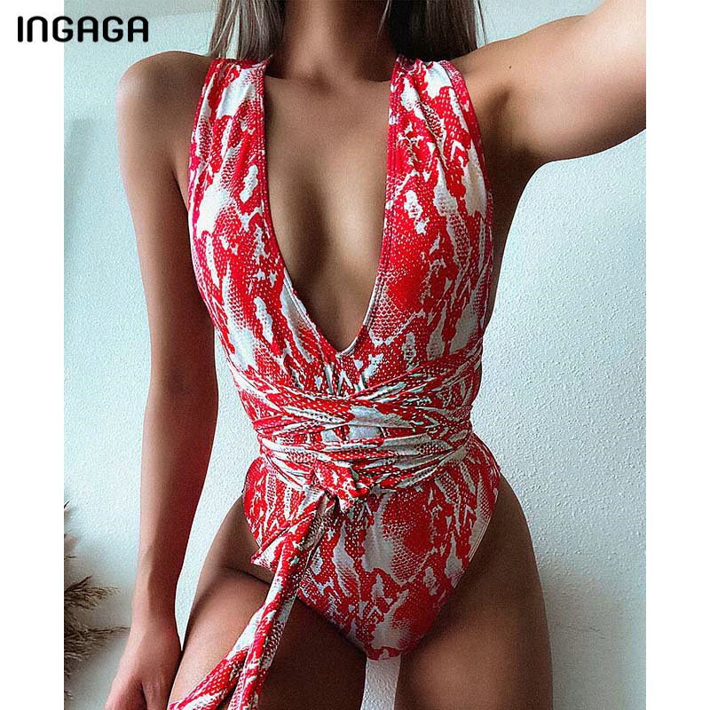 INGAGA 2021 Sexy Plunging Swimsuit One Piece High Cut Swimwear Women Cross Bandage Beachwear Summer Backless Bathing Suit Women INGAGA 2021 Sexy Plunging Swimsuit One Piece High Cut Swimwear Women Cross Bandage Beachwear Summer Backless Bathing Suit Women