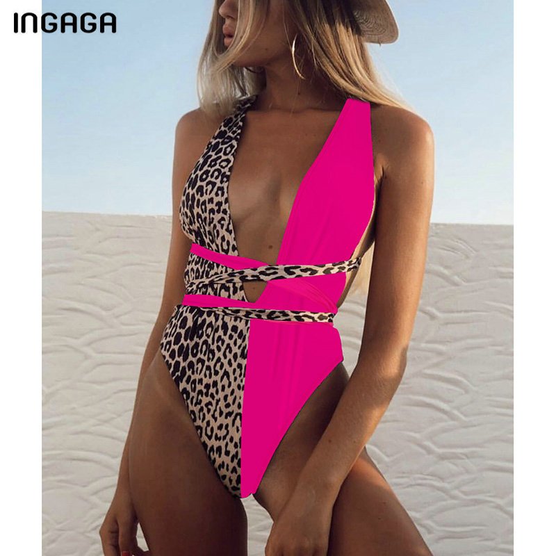 INGAGA 2021 Sexy Plunging Swimsuit One Piece High Cut Swimwear Women Cross Bandage Beachwear Summer Backless Bathing Suit Women INGAGA 2021 Sexy Plunging Swimsuit One Piece High Cut Swimwear Women Cross Bandage Beachwear Summer Backless Bathing Suit Women