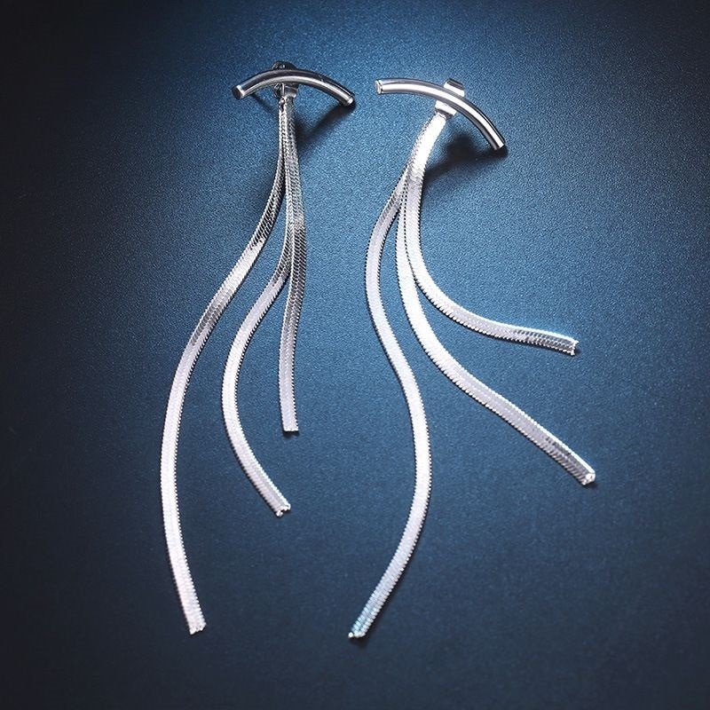 Vintage Gold Color Bar Long Thread Tassel Drop Earrings for Women Glossy Arc Geometric Korean Earring Fashion Jewelry 2020 New