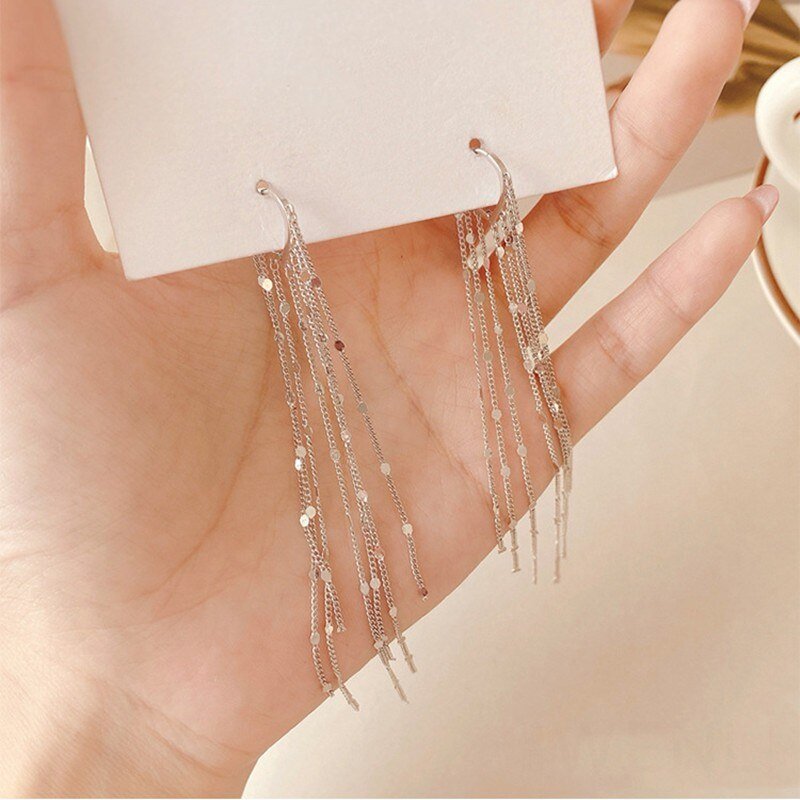 2020 New Fashion Long Metal Tassel Drop Earrings for Women Korean Joker Sweet Lovely Heart Elegant Party Wedding Jewelry Brincos