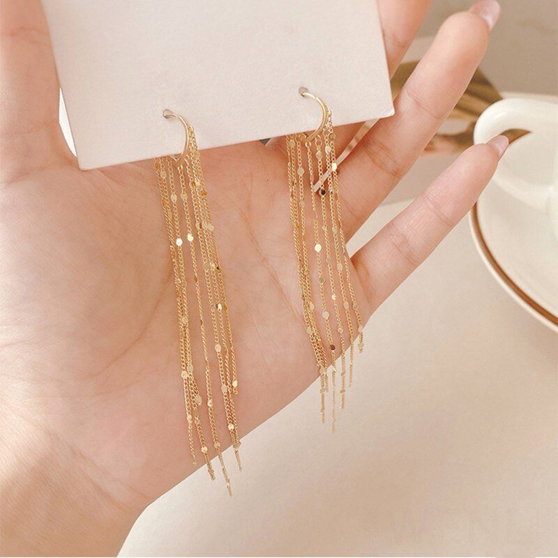 2020 New Fashion Long Metal Tassel Drop Earrings for Women Korean Joker Sweet Lovely Heart Elegant Party Wedding Jewelry Brincos