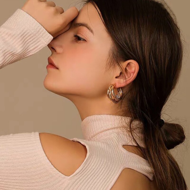 Golden Big hoop Earrings Korean Geometry Metal Gold Earrings For women Female Retro Drop Earrings 2021 Trend Fashion Jewelry