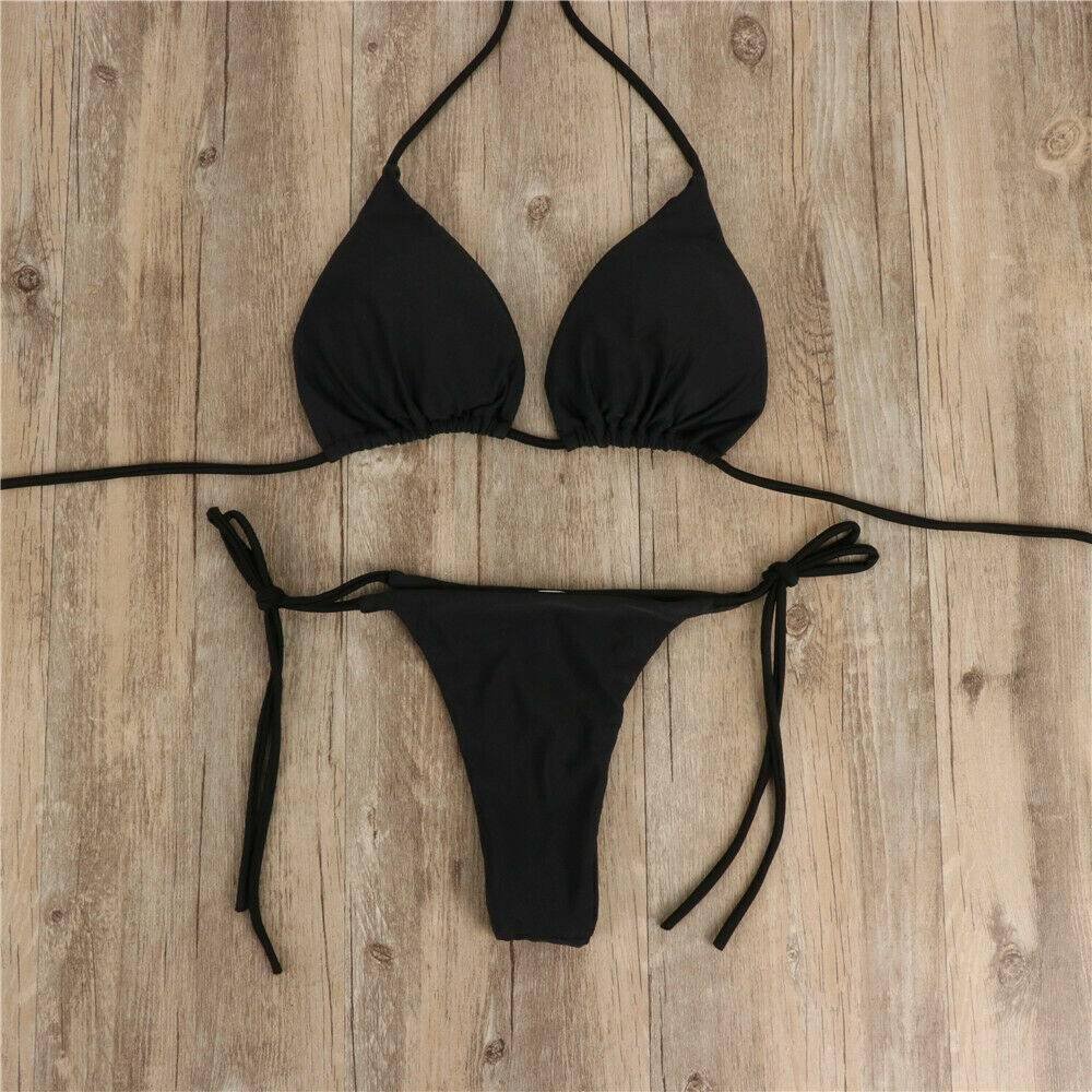 2pcs Sexy Women Swimming Suit Summer Swimwear Bikini Set Bra Tie Side G-String Thong Beach Triangle Suit Swimsuit Bathing Suit