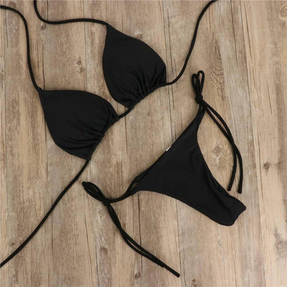 2pcs Sexy Women Swimming Suit Summer Swimwear Bikini Set Bra Tie Side G-String Thong Beach Triangle Suit Swimsuit Bathing Suit