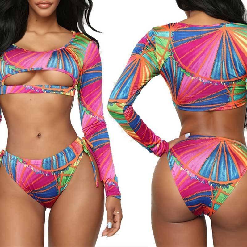 Brazilian print swimsuit women Triangle micro bikini 2021 Long skirt swimwear women String lace up beach wear High cut biquini