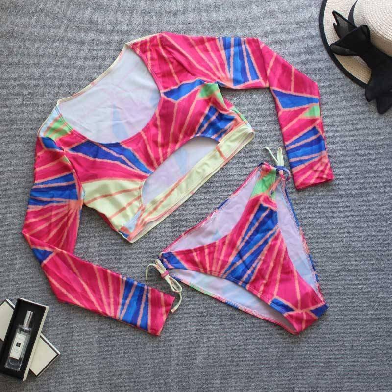Brazilian print swimsuit women Triangle micro bikini 2021 Long skirt swimwear women String lace up beach wear High cut biquini
