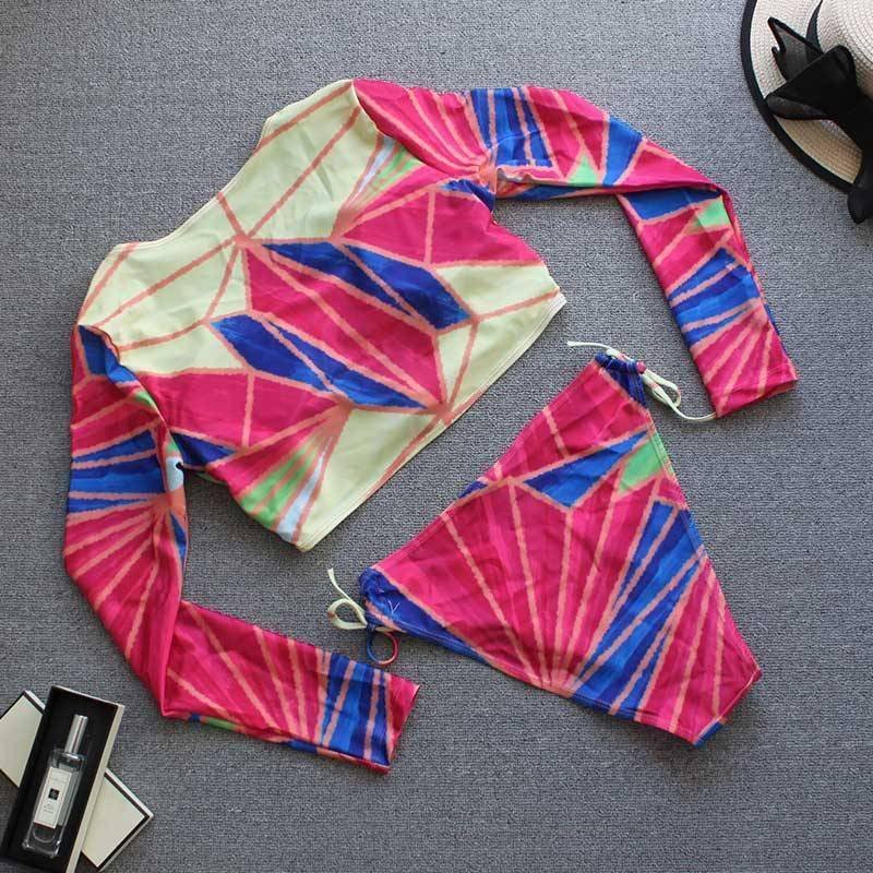 Brazilian print swimsuit women Triangle micro bikini 2021 Long skirt swimwear women String lace up beach wear High cut biquini
