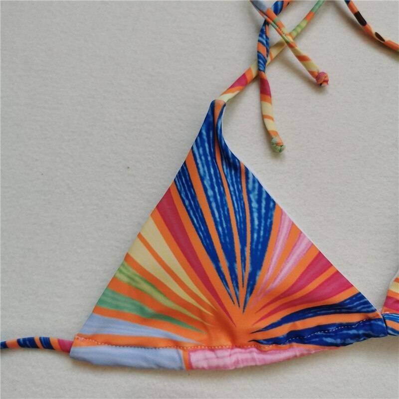 Brazilian print swimsuit women Triangle micro bikini 2021 Long skirt swimwear women String lace up beach wear High cut biquini