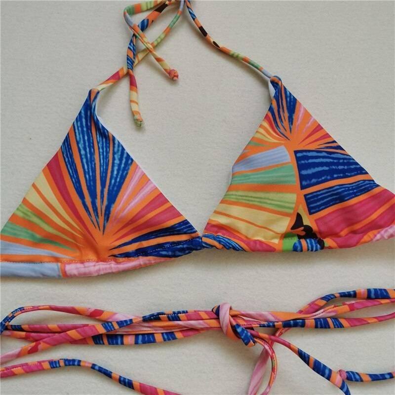 Brazilian print swimsuit women Triangle micro bikini 2021 Long skirt swimwear women String lace up beach wear High cut biquini
