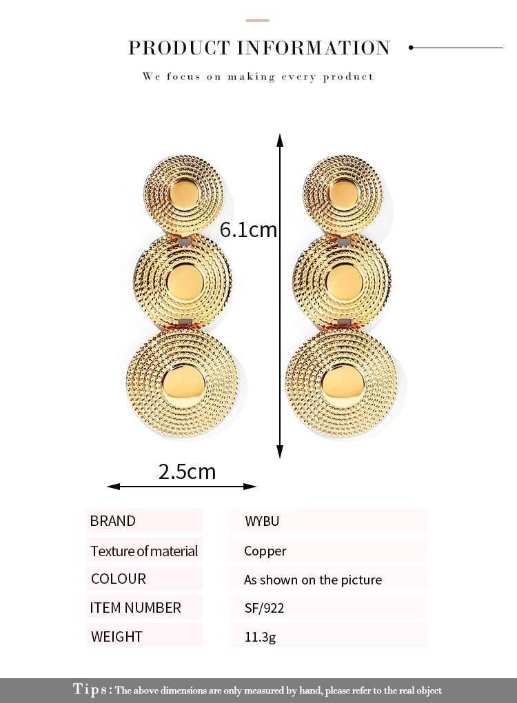 WYBU Hand Made Round Sheets Metal Drop Earring Bollywood Style Traditional Indian Ear Jewelry Twisted and Textured Gold Finish