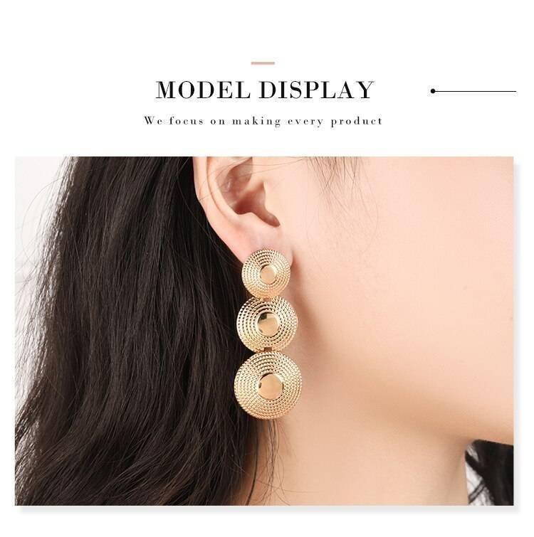 WYBU Hand Made Round Sheets Metal Drop Earring Bollywood Style Traditional Indian Ear Jewelry Twisted and Textured Gold Finish