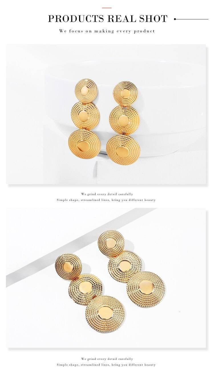 WYBU Hand Made Round Sheets Metal Drop Earring Bollywood Style Traditional Indian Ear Jewelry Twisted and Textured Gold Finish