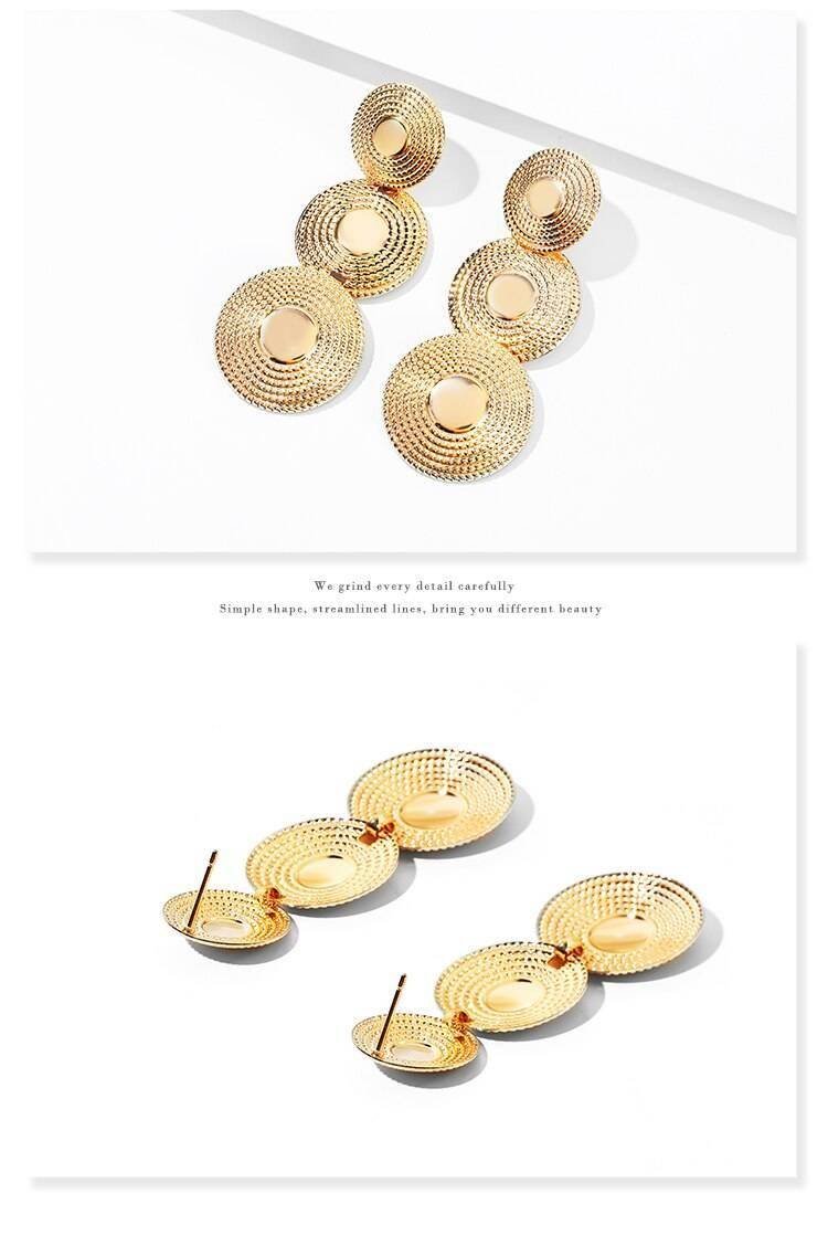 WYBU Hand Made Round Sheets Metal Drop Earring Bollywood Style Traditional Indian Ear Jewelry Twisted and Textured Gold Finish