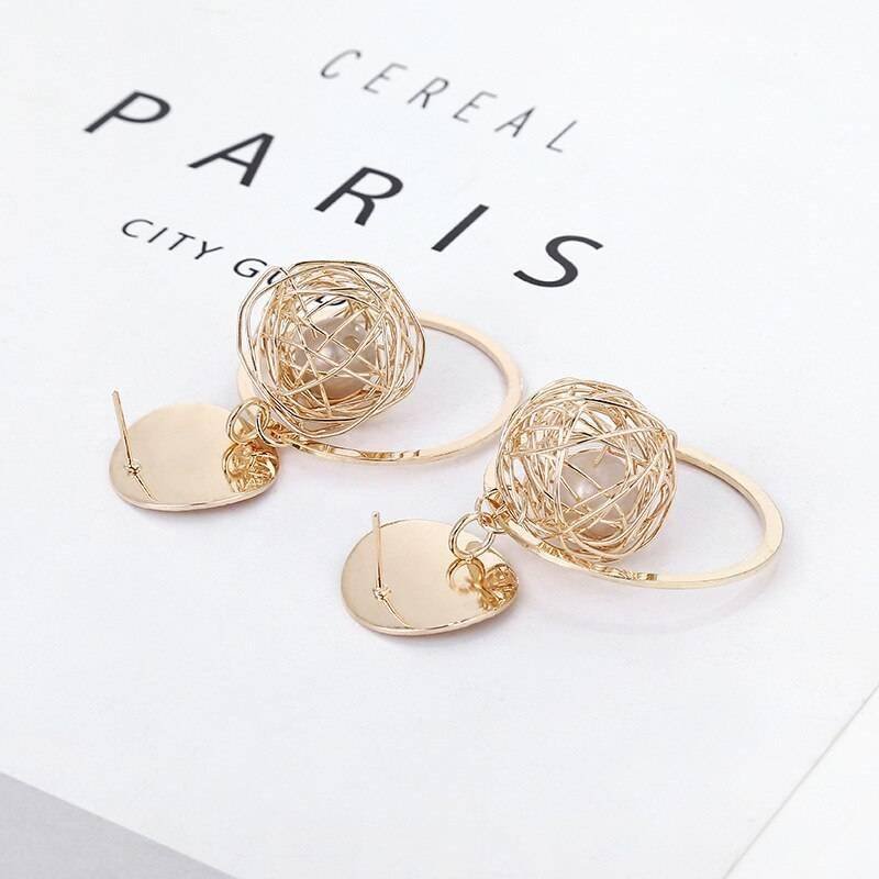 WYBU Hand Made Round Sheets Metal Drop Earring Bollywood Style Traditional Indian Ear Jewelry Twisted and Textured Gold Finish