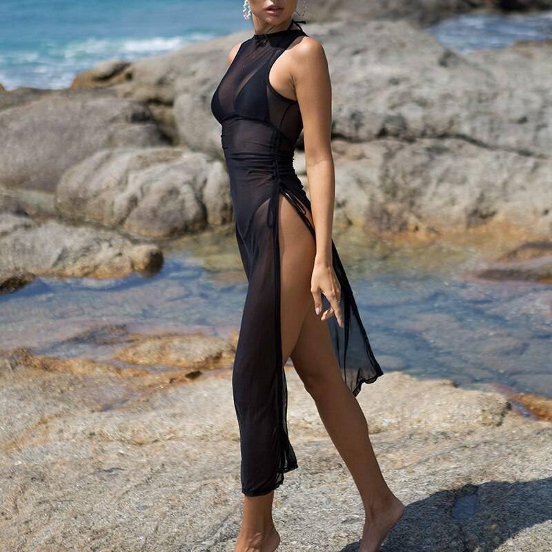 In-X Black 3 pieces set High neck swimwear female swimsuit cover-ups for women Skirts bikini Halter triangle bathing suit 2021