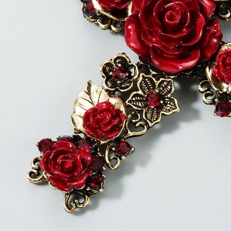 KMVEXO Baroque Vintage Gold Cross Earrings for Women Girls Enamel Rose Flowers Earrings Brincos Fashion Statement Jewelry 2020 KMVEXO Baroque Vintage Gold Cross Earrings for Women Girls Enamel Rose Flowers Earrings Brincos Fashion Statement Jewelry 2020