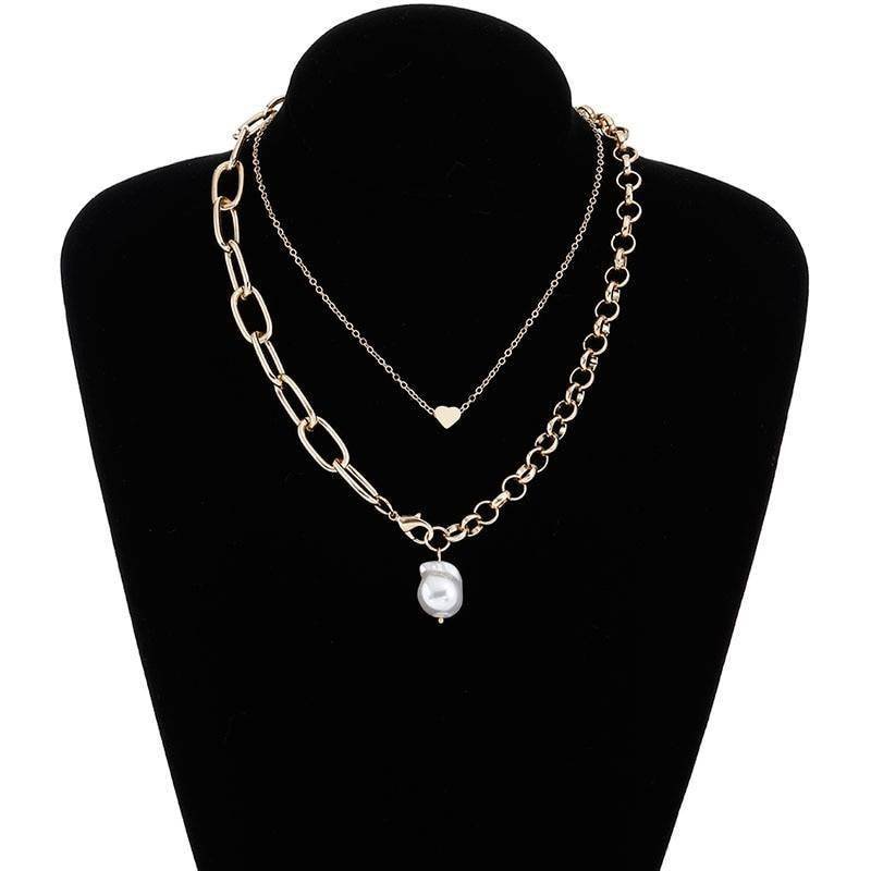 KMVEXO Fashion 2 Layers Pearls Geometric Pendants Necklaces For Women Gold Metal Snake Chain Necklace New Design Jewelry Gift