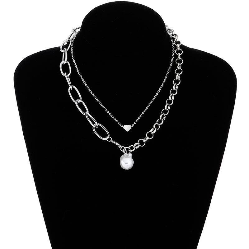 KMVEXO Fashion 2 Layers Pearls Geometric Pendants Necklaces For Women Gold Metal Snake Chain Necklace New Design Jewelry Gift