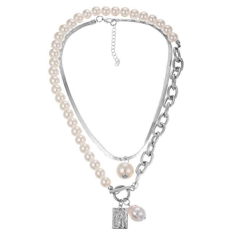 KMVEXO Fashion 2 Layers Pearls Geometric Pendants Necklaces For Women Gold Metal Snake Chain Necklace New Design Jewelry Gift