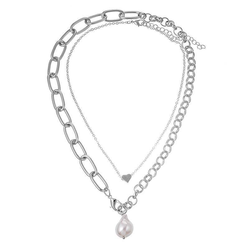 KMVEXO Fashion 2 Layers Pearls Geometric Pendants Necklaces For Women Gold Metal Snake Chain Necklace New Design Jewelry Gift