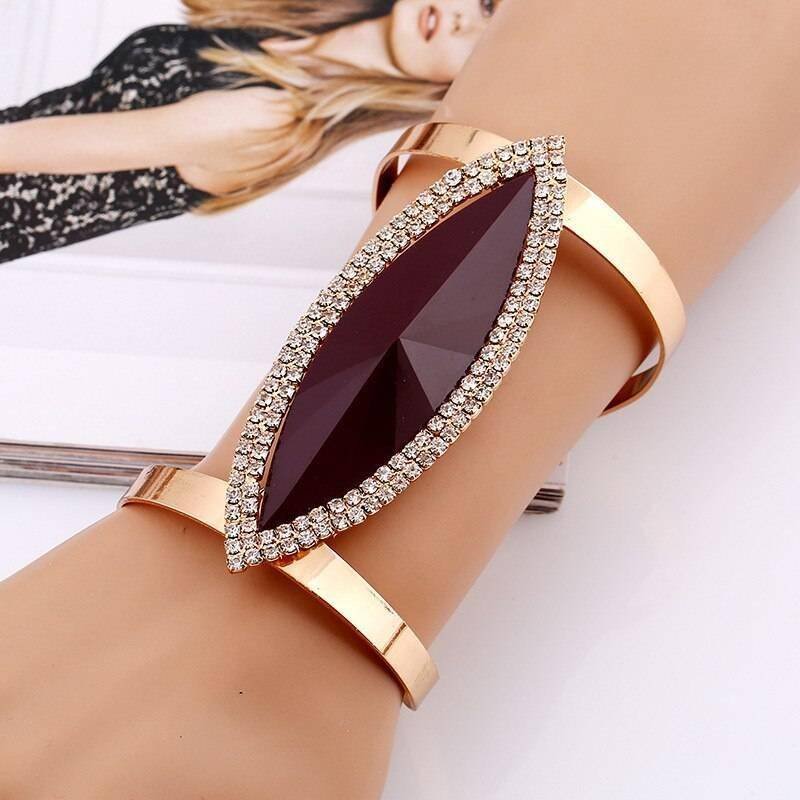 LZHLQ 2021 New Fashion Maxi Metal Bangles Women Trendy Resin Mosaic Crystal Bracelet Smooth Wide Opening Adjustable Bangle