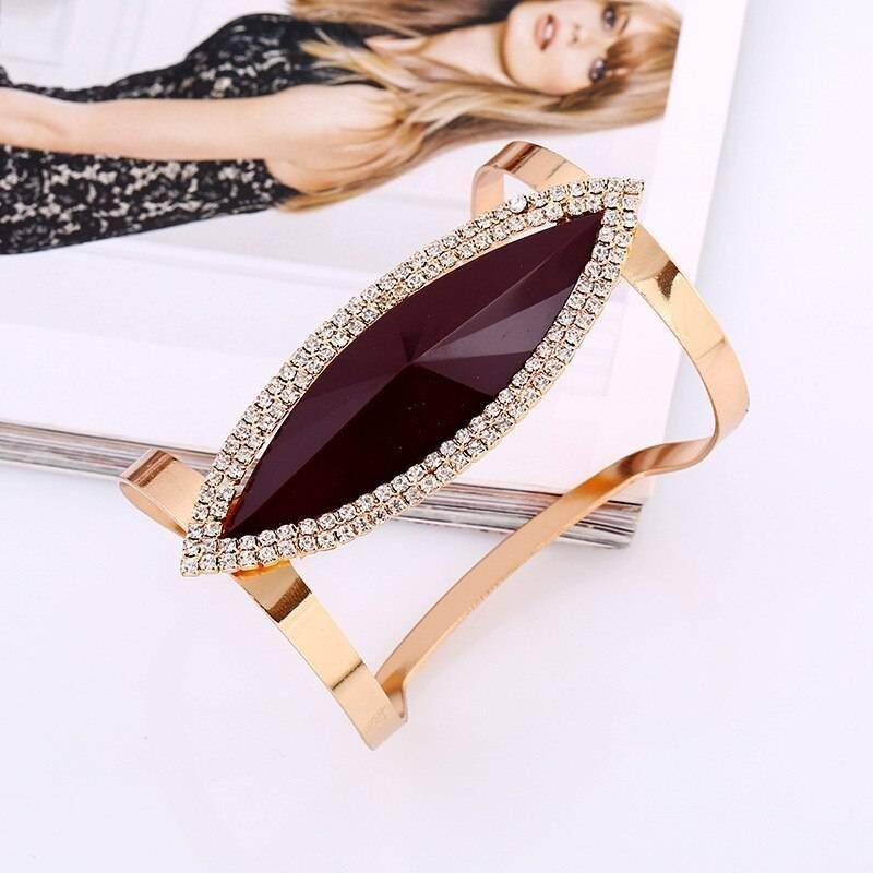 LZHLQ 2021 New Fashion Maxi Metal Bangles Women Trendy Resin Mosaic Crystal Bracelet Smooth Wide Opening Adjustable Bangle