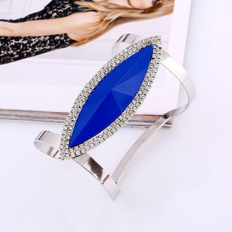 LZHLQ 2021 New Fashion Maxi Metal Bangles Women Trendy Resin Mosaic Crystal Bracelet Smooth Wide Opening Adjustable Bangle
