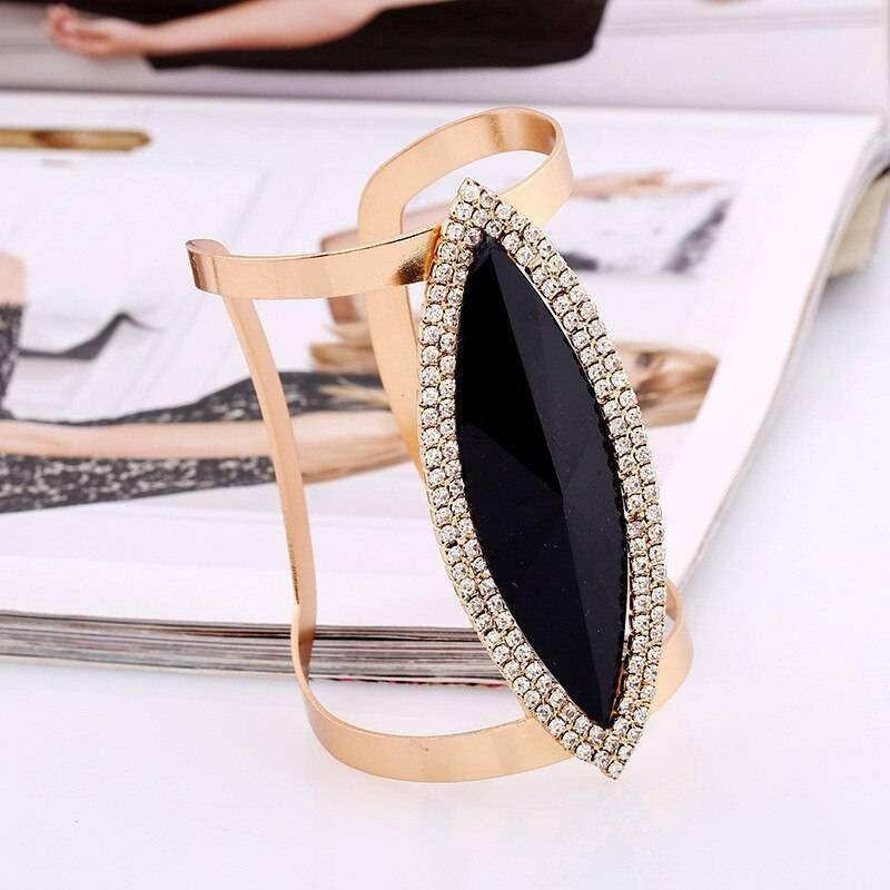 LZHLQ 2021 New Fashion Maxi Metal Bangles Women Trendy Resin Mosaic Crystal Bracelet Smooth Wide Opening Adjustable Bangle
