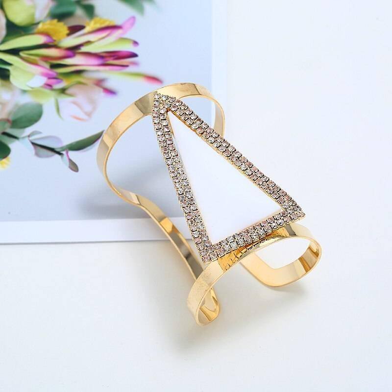 LZHLQ 2021 New Fashion Maxi Metal Bangles Women Trendy Resin Mosaic Crystal Bracelet Smooth Wide Opening Adjustable Bangle