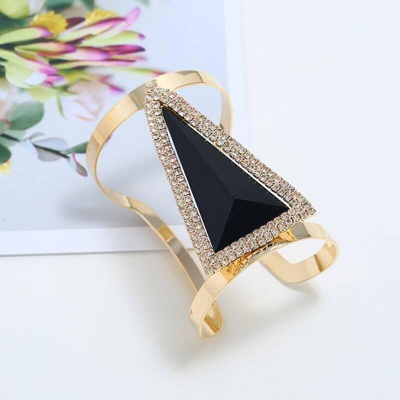 LZHLQ 2021 New Fashion Maxi Metal Bangles Women Trendy Resin Mosaic Crystal Bracelet Smooth Wide Opening Adjustable Bangle