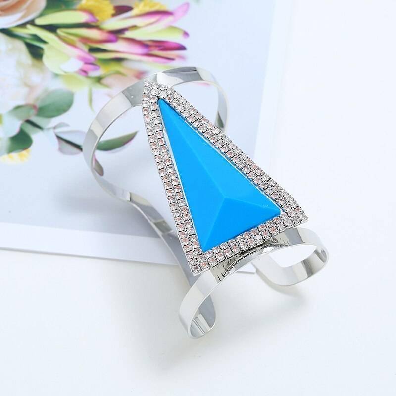 LZHLQ 2021 New Fashion Maxi Metal Bangles Women Trendy Resin Mosaic Crystal Bracelet Smooth Wide Opening Adjustable Bangle
