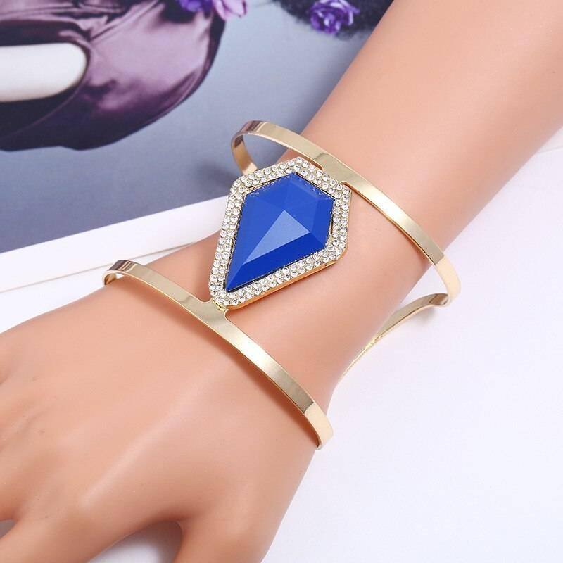 LZHLQ 2021 New Fashion Maxi Metal Bangles Women Trendy Resin Mosaic Crystal Bracelet Smooth Wide Opening Adjustable Bangle
