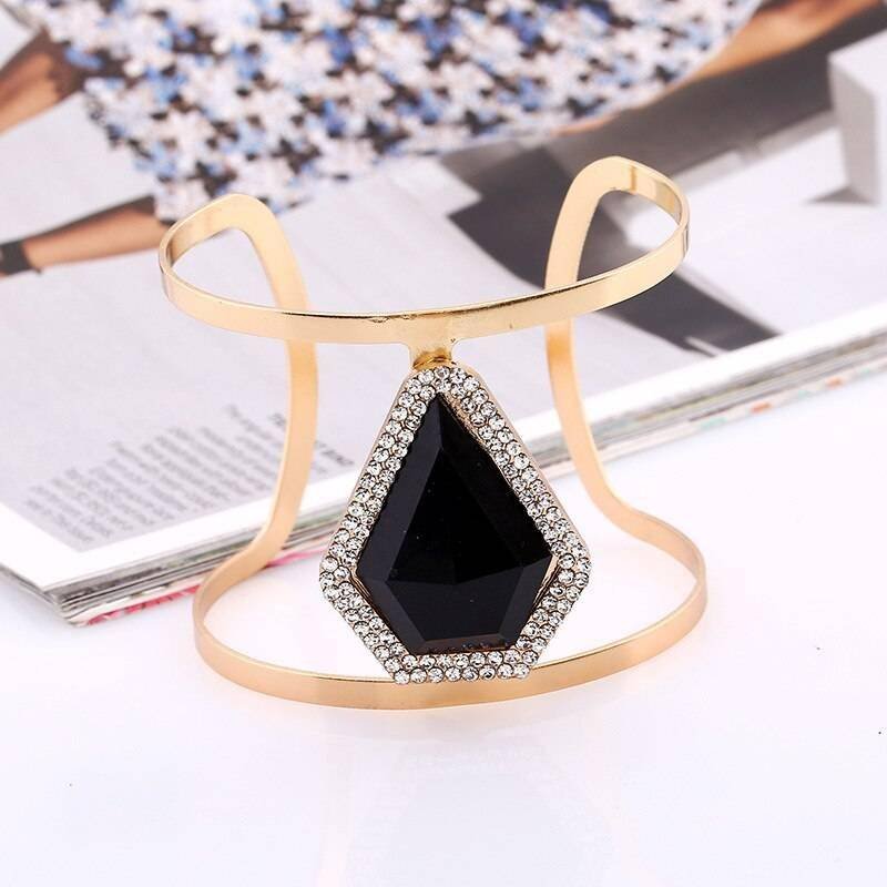 LZHLQ 2021 New Fashion Maxi Metal Bangles Women Trendy Resin Mosaic Crystal Bracelet Smooth Wide Opening Adjustable Bangle