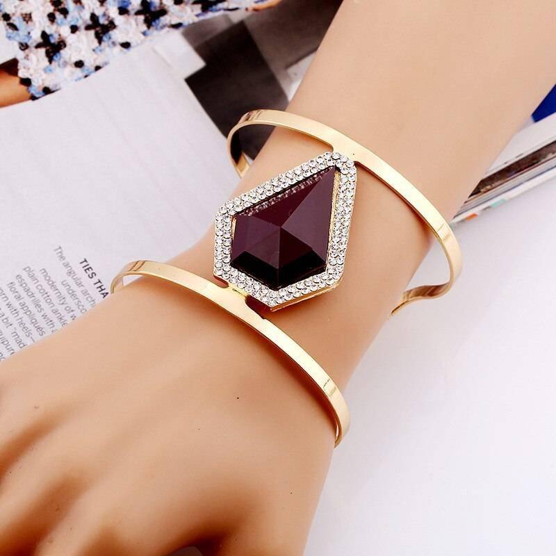 LZHLQ 2021 New Fashion Maxi Metal Bangles Women Trendy Resin Mosaic Crystal Bracelet Smooth Wide Opening Adjustable Bangle
