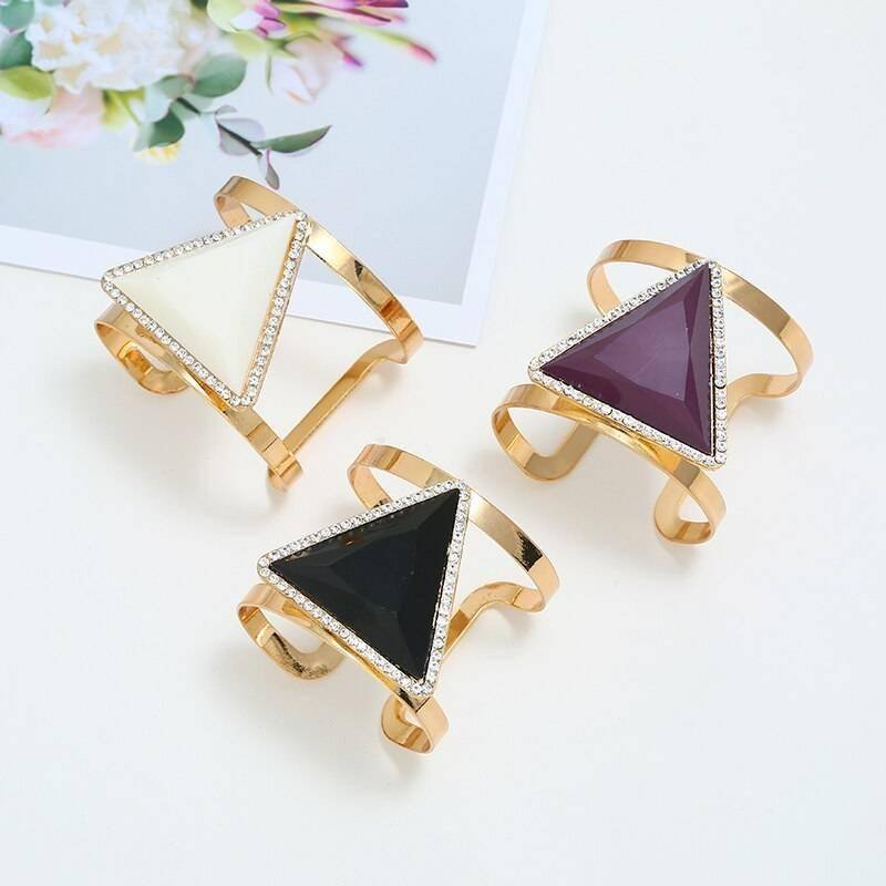 LZHLQ 2021 New Fashion Maxi Metal Bangles Women Trendy Resin Mosaic Crystal Bracelet Smooth Wide Opening Adjustable Bangle