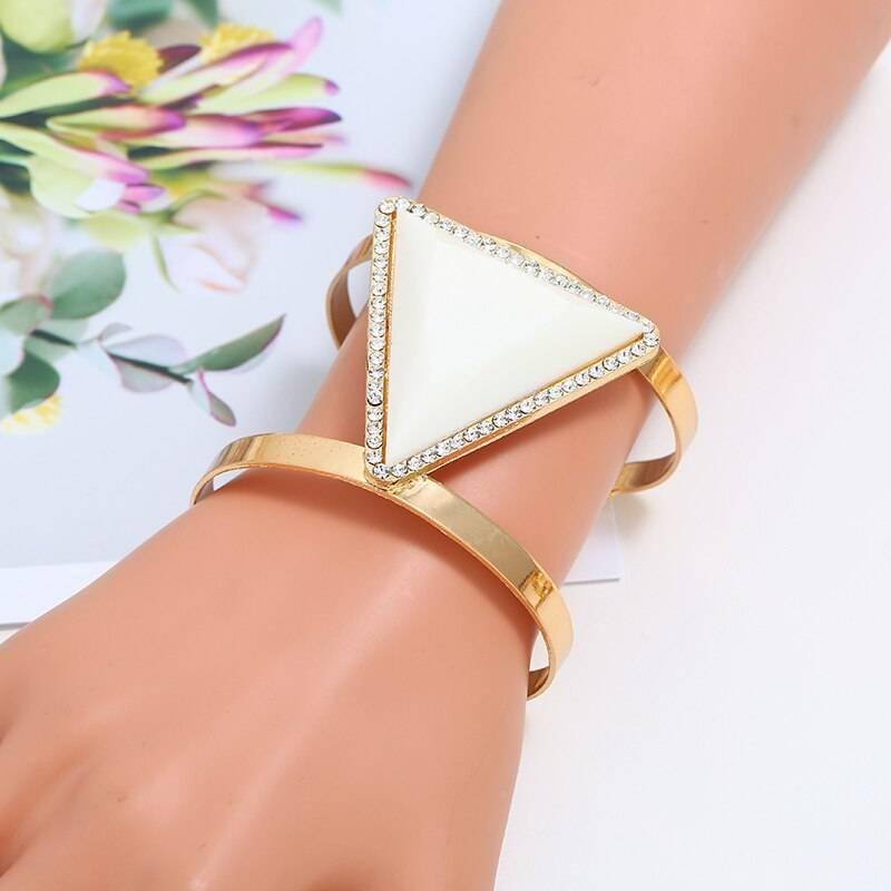 LZHLQ 2021 New Fashion Maxi Metal Bangles Women Trendy Resin Mosaic Crystal Bracelet Smooth Wide Opening Adjustable Bangle