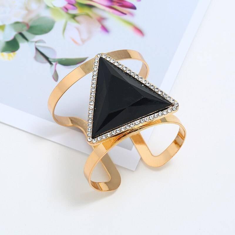 LZHLQ 2021 New Fashion Maxi Metal Bangles Women Trendy Resin Mosaic Crystal Bracelet Smooth Wide Opening Adjustable Bangle