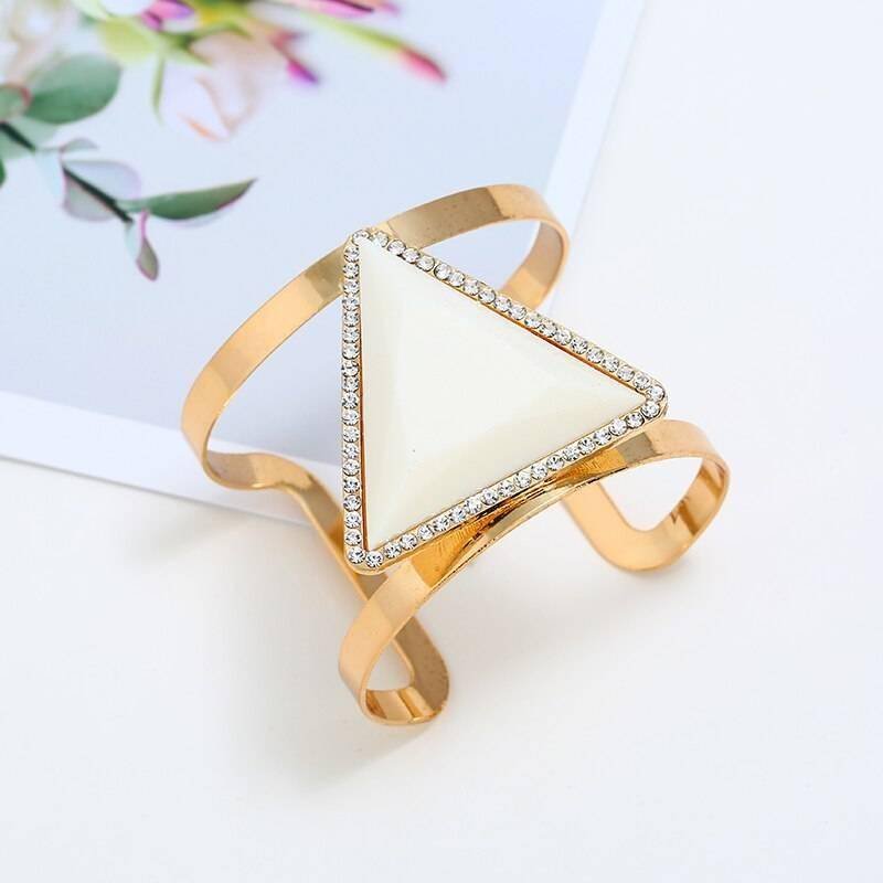 LZHLQ 2021 New Fashion Maxi Metal Bangles Women Trendy Resin Mosaic Crystal Bracelet Smooth Wide Opening Adjustable Bangle