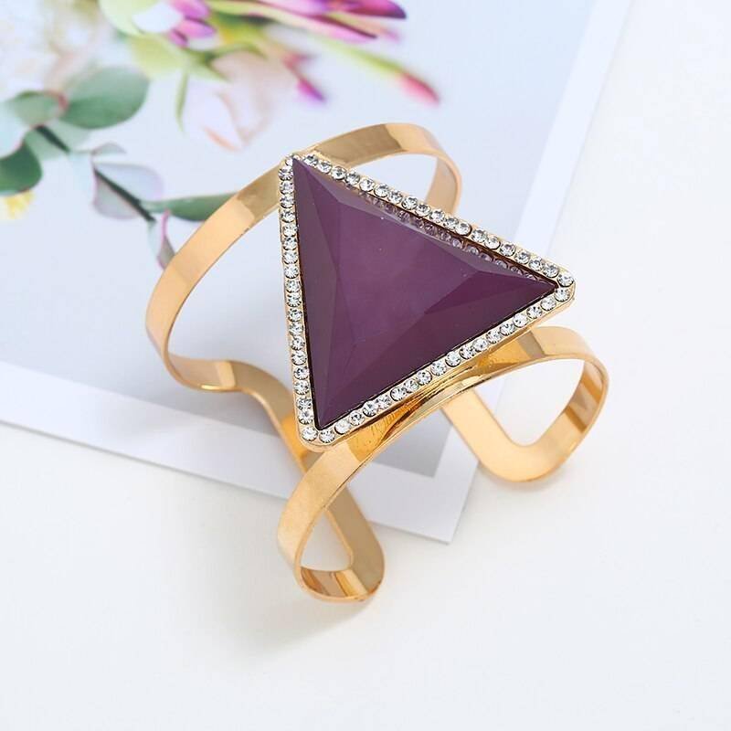 LZHLQ 2021 New Fashion Maxi Metal Bangles Women Trendy Resin Mosaic Crystal Bracelet Smooth Wide Opening Adjustable Bangle