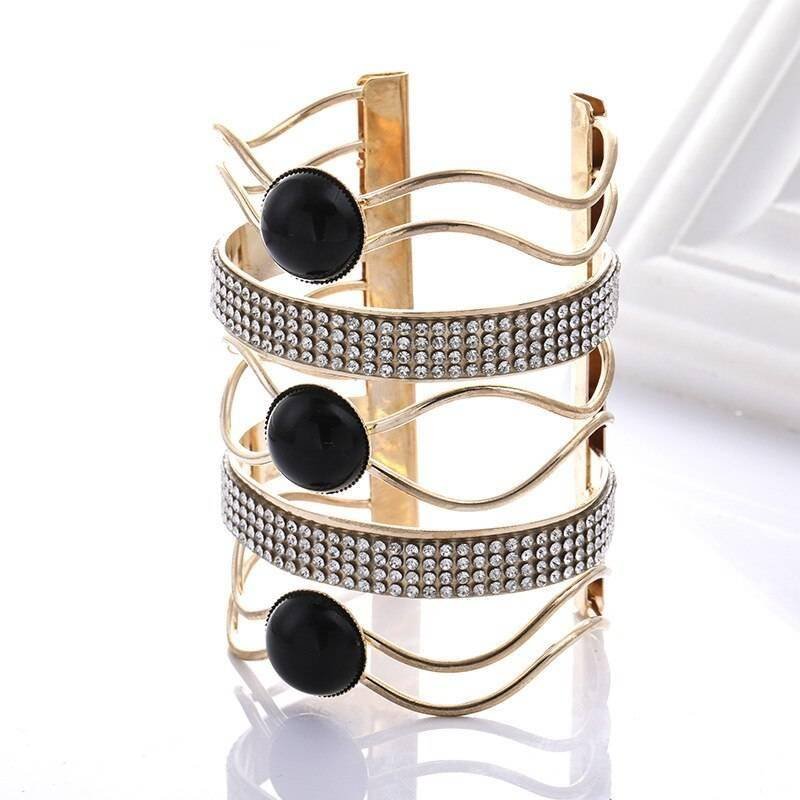 LZHLQ 2021 New Fashion Maxi Metal Bangles Women Trendy Resin Mosaic Crystal Bracelet Smooth Wide Opening Adjustable Bangle