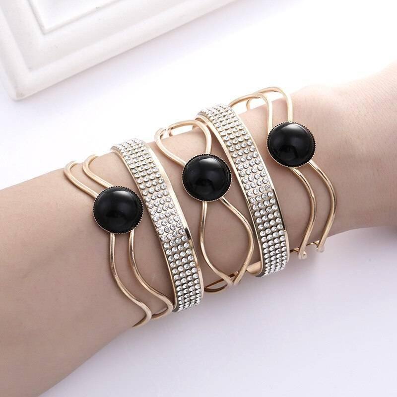 LZHLQ 2021 New Fashion Maxi Metal Bangles Women Trendy Resin Mosaic Crystal Bracelet Smooth Wide Opening Adjustable Bangle