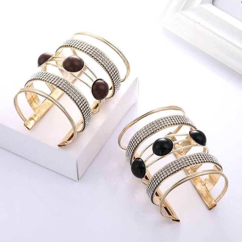 LZHLQ 2021 New Fashion Maxi Metal Bangles Women Trendy Resin Mosaic Crystal Bracelet Smooth Wide Opening Adjustable Bangle