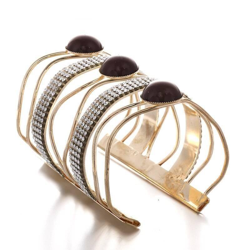 LZHLQ 2021 New Fashion Maxi Metal Bangles Women Trendy Resin Mosaic Crystal Bracelet Smooth Wide Opening Adjustable Bangle